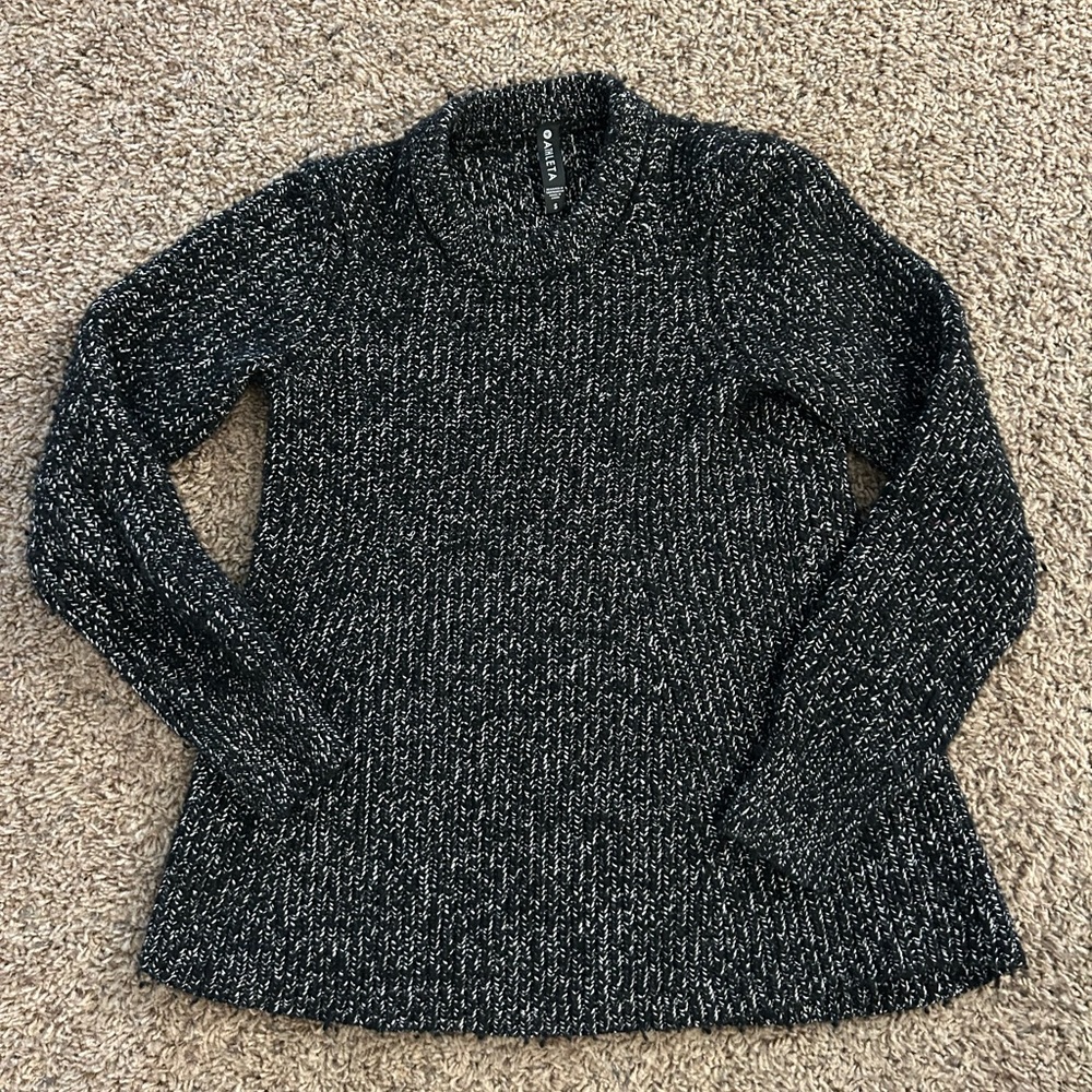 Athleta Sierra Wool Black Marl Crewneck Sweater Size S